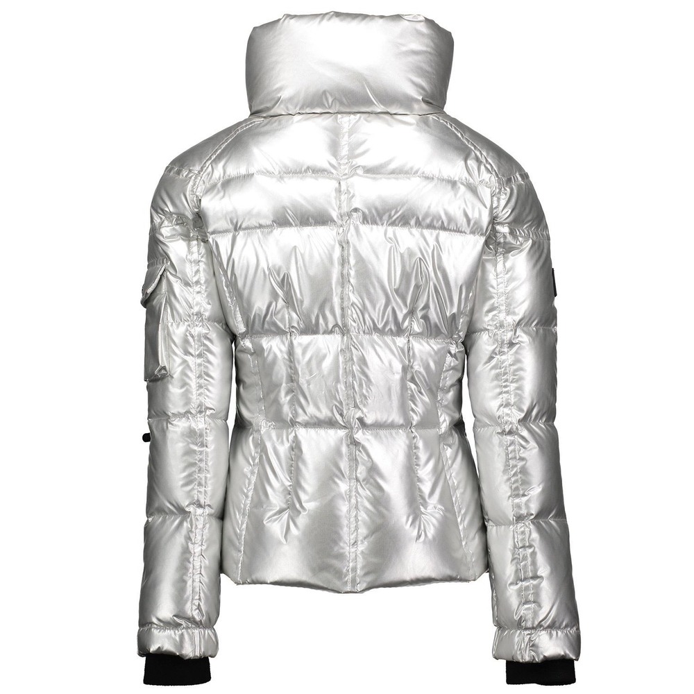 SAM New York Freestyle Down Puffer Jacket Metallic Silver Womens Small Bomber - Picture 13 of 16